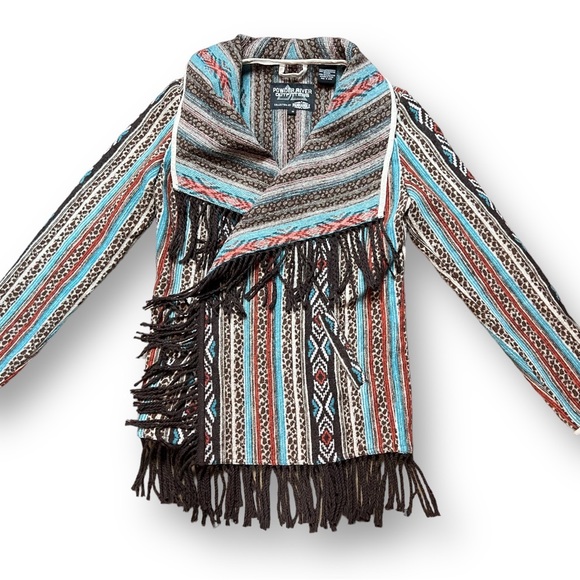Powder River Ladies Brown Aztec Bohemian wool jacket with fringe, Size Med - Picture 3 of 10